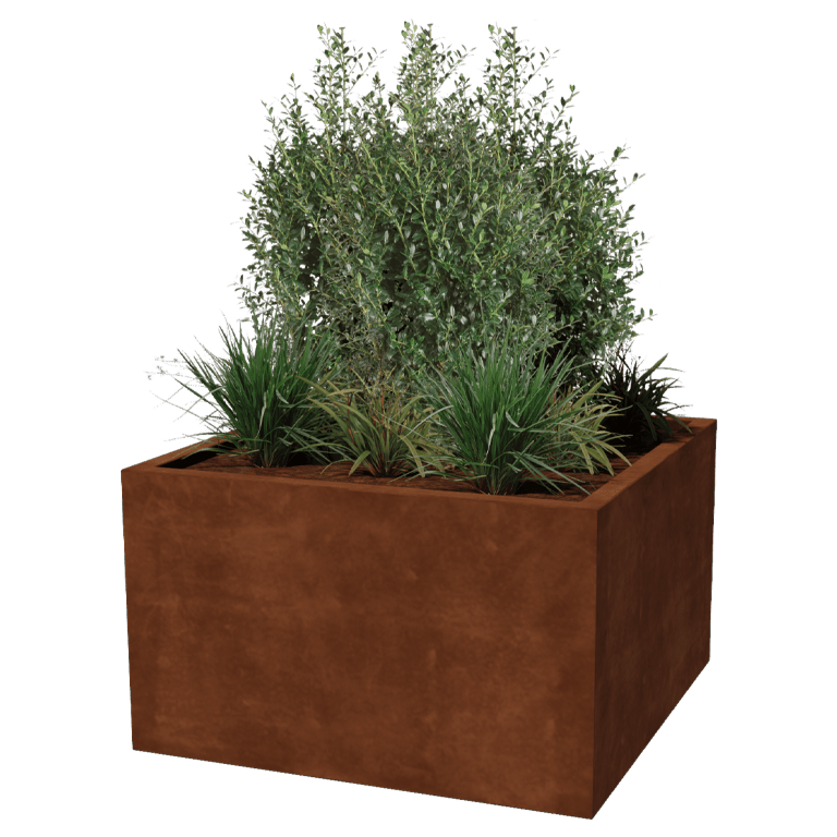Varjeno korito za rože iz jekla corten Montana 100 x 100 x 60 cm