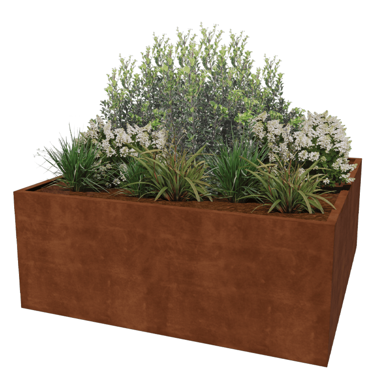 Varjeno korito za rože iz jekla corten Montana 200 x 200 x 80 cm