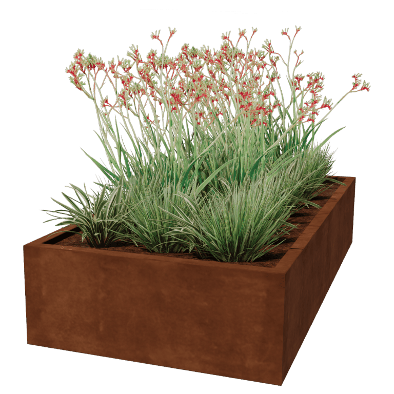 Varjeno korito za rože iz jekla corten Montana 200 x 100 x 40 cm