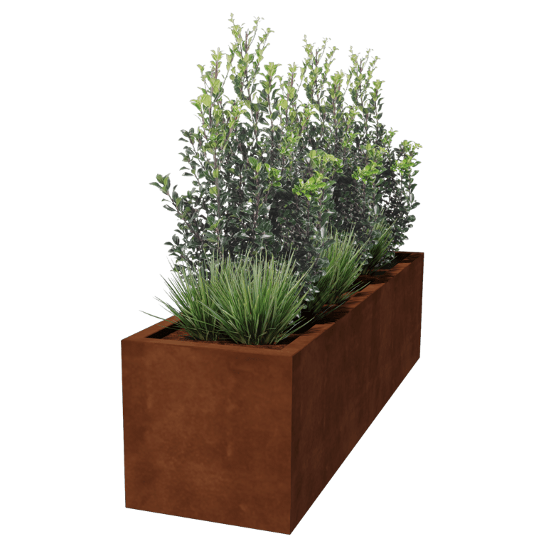 Varjeno korito za rože iz jekla corten Montana 200 x 50 x 50 cm