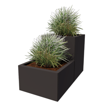 Jekleno korito za rože - 2-delni Stopničasta oblika - 100 x 50 x 60 cm - RAL9005 mat (črna) - Brez dnoplošče