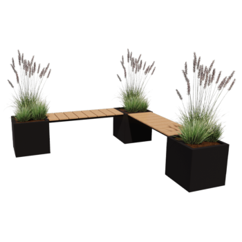 Jekleno korito za rože - Kvadrat - Kotna postavitev - 221,2 x 221,2 x 50 cm - Druga RAL barva - Brez dnoplošče - S klopjo