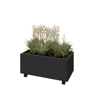 Jekleno korito za rože - Pravokotnik - 80 x 40 x 30 cm - RAL9005 mat (črna) - Z dnoploščo - S kolesi