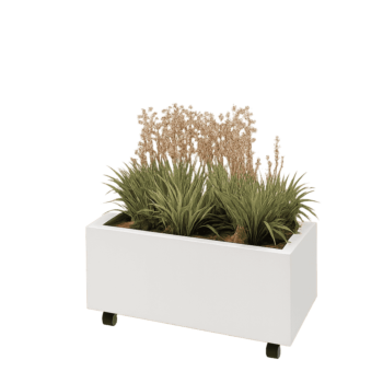 Jekleno korito za rože - Pravokotnik - 80 x 40 x 30 cm - RAL9010 mat (bela) - Z dnoploščo - S kolesi