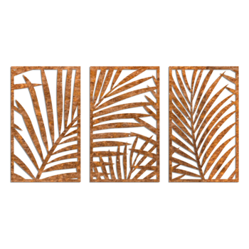 Corten jeklena stenska dekoracija - Praproti 3-delni Large - 100 x 188,7 cm