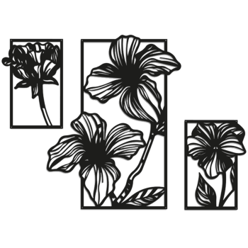 Jeklena stenska dekoracija - Cvetovi 3-delni Large - 97,2 x 141,4 cm