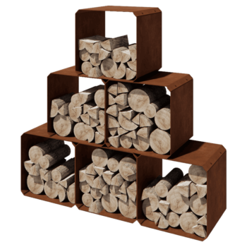 Corten jekleno Regal za drva - Colorado 6 kosov - 40 x 40 x 40 cm