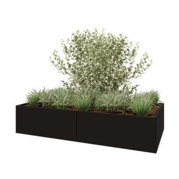 Jekleno korito za rože XXL - Pravokotnik - 200 x 100 x 40 cm - RAL9005 mat (črna) - Brez dnoplošče