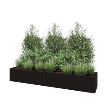 Jekleno korito za rože XXL - Pravokotnik - 200 x 40 x 30 cm - RAL9005 mat (črna) - Z dnoploščo