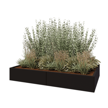 Jekleno korito za rože XXL - Pravokotnik - 200 x 120 x 30 cm - RAL9005 mat (črna) - Z dnoploščo