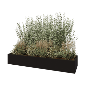 Jekleno korito za rože XXL - Pravokotnik - 200 x 60 x 30 cm - RAL9005 mat (črna) - Brez dnoplošče