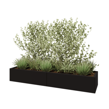 Jekleno korito za rože XXL - Pravokotnik - 200 x 50 x 30 cm - RAL9005 mat (črna) - Z dnoploščo