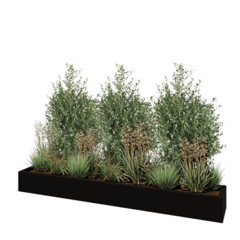 Poliester Korito za rože - Pravokotnik - 200 x 30 x 20 cm - RAL9005 mat (črna) - Z dnom