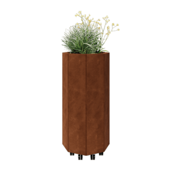 Corten jekleno korito za rože - Osemkotnik - 48,3 x 48,3 x 100 cm - Z dnoploščo - S kolesi