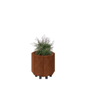 Corten jekleno korito za rože - Osemkotnik - 48,3 x 48,3 x 40 cm - Z dnoploščo - S kolesi