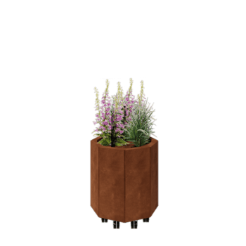 Corten jekleno korito za rože - Osemkotnik - 48,3 x 48,3 x 50 cm - Z dnoploščo - S kolesi