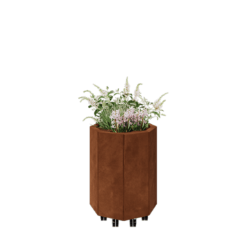 Corten jekleno korito za rože - Osemkotnik - 48,3 x 48,3 x 60 cm - Z dnoploščo - S kolesi