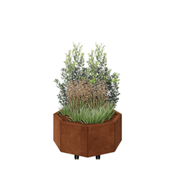 Corten jekleno korito za rože - Osemkotnik - 72,4 x 72,4 x 30 cm - Z dnoploščo - S kolesi