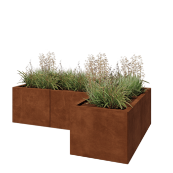 Corten jekleno korito za rože - L-oblikа - 150 x 100 x 40 cm - Z dnoploščo