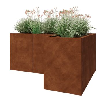 Corten jekleno korito za rože - L-oblikа - 180 x 120 x 80 cm - Z dnoploščo