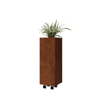 Corten jekleno korito za rože - Kvadrat - 30 x 30 x 80 cm - Z dnoploščo - S kolesi