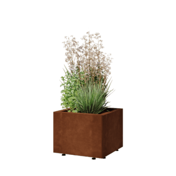 Corten jekleno korito za rože - Kvadrat - 40 x 40 x 30 cm - Z dnoploščo - Z nogami