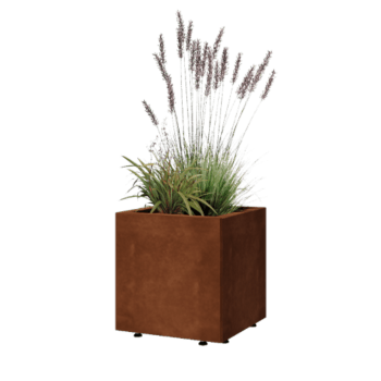 Corten jekleno korito za rože - Kvadrat - 40 x 40 x 40 cm - Z dnoploščo - Z nogami