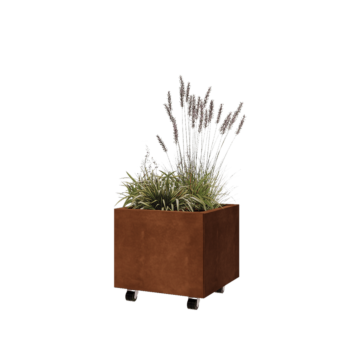 Corten jekleno korito za rože - Kvadrat - 50 x 50 x 40 cm - Z dnoploščo - S kolesi