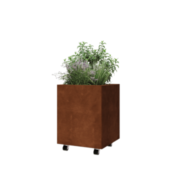 Corten jekleno korito za rože - Kvadrat - 50 x 50 x 60 cm - Z dnoploščo - S kolesi