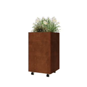 Corten jekleno korito za rože - Kvadrat - 50 x 50 x 80 cm - Z dnoploščo - S kolesi