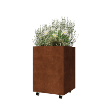 Corten jekleno korito za rože - Kvadrat - 60 x 60 x 80 cm - Z dnoploščo - S kolesi