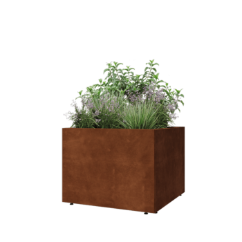 Corten jekleno korito za rože - Kvadrat - 80 x 80 x 60 cm - Z dnoploščo - Z nogami