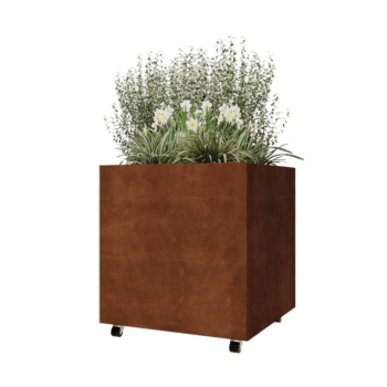 Corten jekleno korito za rože - Kvadrat - 80 x 80 x 80 cm - Z dnoploščo - S kolesi