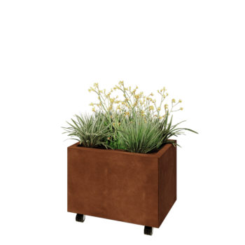 Corten jekleno korito za rože - Pravokotnik - 60 x 40 x 40 cm - Z dnoploščo - S kolesi