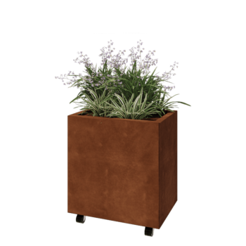 Corten jekleno korito za rože - Pravokotnik - 60 x 40 x 60 cm - Z dnoploščo - S kolesi