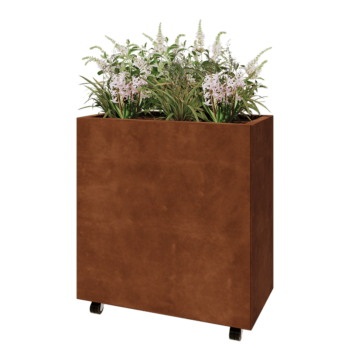 Corten jekleno korito za rože - Pravokotnik - 80 x 40 x 80 cm - Z dnoploščo - S kolesi