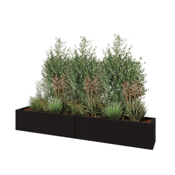 Jekleno korito za rože XXL - Pravokotnik - 200 x 30 x 30 cm - RAL9005 mat (črna) - Z dnoploščo