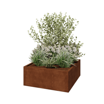Corten jekleno korito za rože - Kvadrat - 100 x 100 x 40 cm - Z dnoploščo