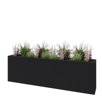 Poliester Korito za rože - Pravokotnik - 200 x 30 x 60 cm - RAL7021 mat (črno-siva) - Z dnom