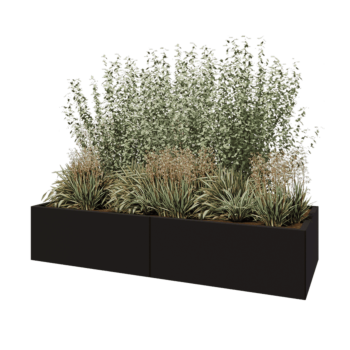 Jekleno korito za rože XXL - Pravokotnik - 200 x 80 x 40 cm - RAL9005 mat (črna) - Brez dnoplošče