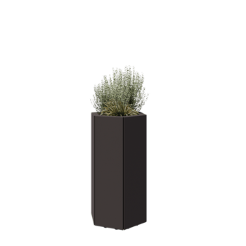 Jekleno korito za rože - Šestkotnik - 39,3 x 34,6 x 70 cm - RAL7016 mat (antracitno siva) - Z dnoploščo - Z nogami