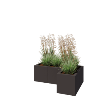 Jekleno korito za rože - L-oblikа - 90 x 60 x 30 cm - RAL7016 mat (antracitno siva) - Z dnoploščo