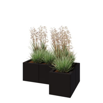 Jekleno korito za rože - L-oblikа - 90 x 60 x 30 cm - RAL9005 mat (črna) - Z dnoploščo