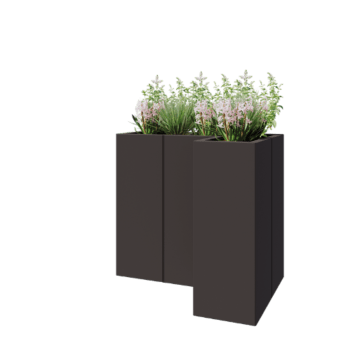 Jekleno korito za rože - L-oblikа - 90 x 60 x 80 cm - RAL7016 mat (antracitno siva) - Z dnoploščo