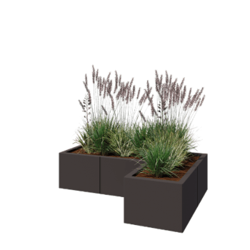 Jekleno korito za rože - L-oblikа - 120 x 80 x 30 cm - RAL7016 mat (antracitno siva) - Z dnoploščo