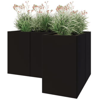 Jekleno korito za rože - L-oblikа - 150 x 100 x 80 cm - RAL9005 mat (črna) - Z dnoploščo