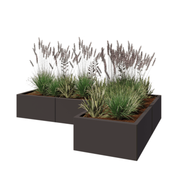 Jekleno korito za rože - L-oblikа - 180 x 120 x 30 cm - Druga RAL barva - Brez dnoplošče