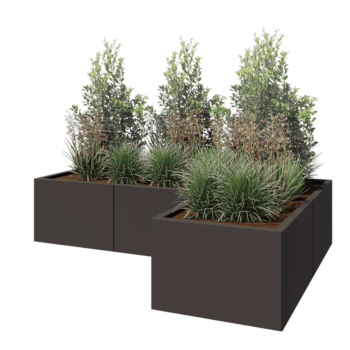 Jekleno korito za rože - L-oblikа - 180 x 120 x 40 cm - Druga RAL barva - Brez dnoplošče