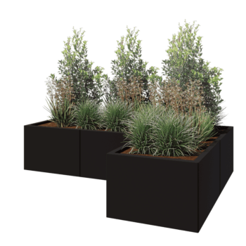 Jekleno korito za rože - L-oblikа - 180 x 120 x 40 cm - RAL9005 mat (črna) - Z dnoploščo