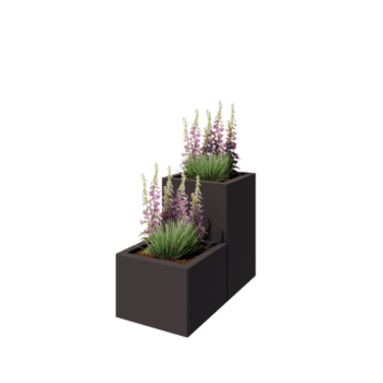 Jekleno korito za rože - 2-delni Stopničasta oblika - 80 x 40 x 60 cm - RAL7016 mat (antracitno siva) - Brez dnoplošče